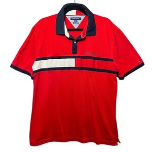 Tommy‎ Hilfiger Polo Shirt Custom Fit Red White Blue XL Short Sleeve